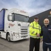 Warehouse Supervisor at Pets Choice Brad Eddleston and McMurrays Sales Manager Rob Spencer. Photo credit: McMurrays Haulage Limited 