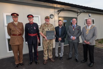 Col Jeremy Gorick DL, Col Charles Hancock DL, Staff Sergeant Detachment Commander Neil Shorrock, Integra Buildings Project Manager Paul Bolan, Lancashire County Councillor Alf Clempson and Blackburn with Darwen Coun Brian Taylor.