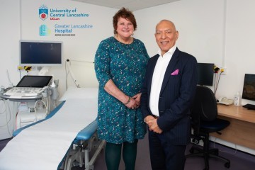 Professor Alison Carr, Dean of the University of Central Lancashire’s School of Medicine and Dentistry and Gwam Rajiah, Executive Chairman of Greater Lancashire Hospital, at the modern purpose-built facilities on Preston’s Millennium City Park