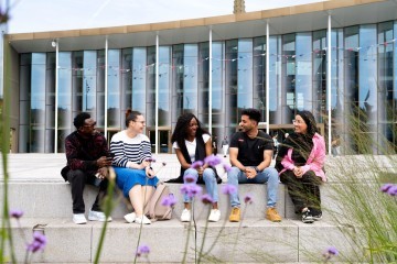 Students on campus on University of Lancashire