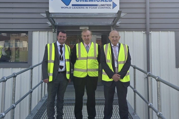 Jack Lamb, Sales Manager at Blackburn Chemicals, Bohdan Ratycz, International Trade Adviser at the Department for Business and Trade, and John Covill, Managing Director of Blackburn Chemicals
