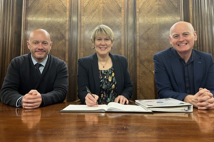 NW Mutual chief exec Dave Burke and Valerie Wise and Matthew Brown from Preston City Council