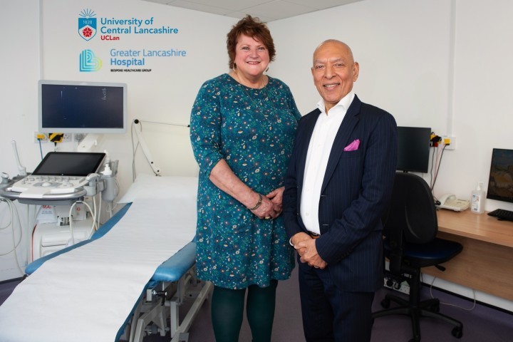 Professor Alison Carr, Dean of the University of Central Lancashire’s School of Medicine and Dentistry and Gwam Rajiah, Executive Chairman of Greater Lancashire Hospital, at the modern purpose-built facilities on Preston’s Millennium City Park
