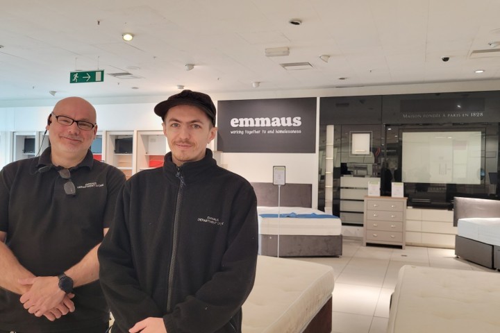 Store manager Paul and Lewis at Emmaus department store