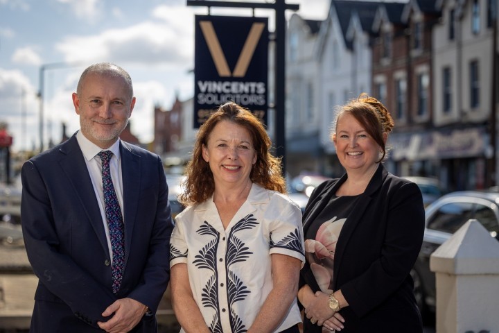 Vincents Solicitors’ Private Client Director Lisa Lodge (centre) with Head of Wills, Trusts and Estate Planning Sean Aldridge (left) and Head of Probate Patricia Prescott (right) at the firm’s Lytham office
