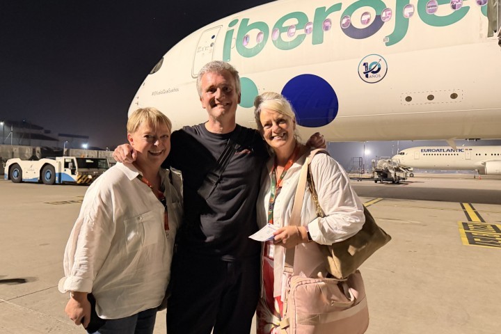 Liz Reddy Head Of Product Ewan Moore Finance Director Louise Moss head of service delivery in front of chartered plane