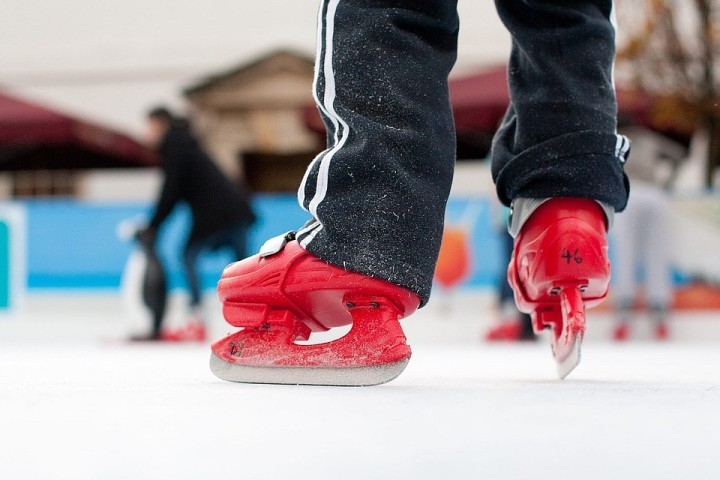 Red skates, skating on ice