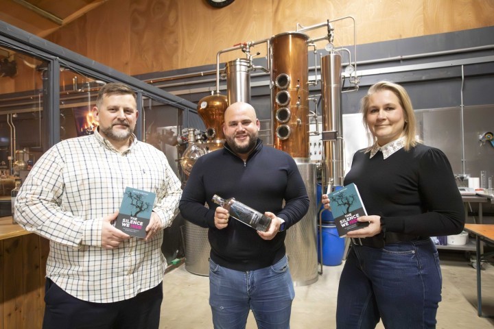 Heath Groves Mark Long and Kelly Ann Groves at Brindle Distillery with The Silence We Hide and Moorside Craft Gin.jpg.jpg