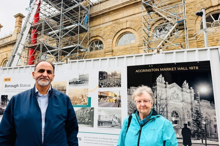 NEW HERITAGE DISPLAY CELEBRATES THE PAST PRESENT AND FUTURE OF ACCRINGTON MARKET pictured Judith Murphy and Cllr Munsif Dad.jpeg.jpg