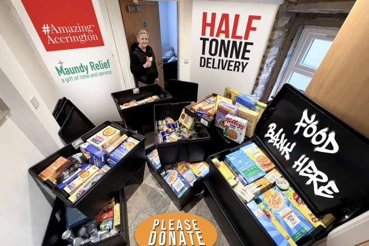 Teresa Fitzjohn with the half tonne delivery at Maundy Relief.jpg.jpg