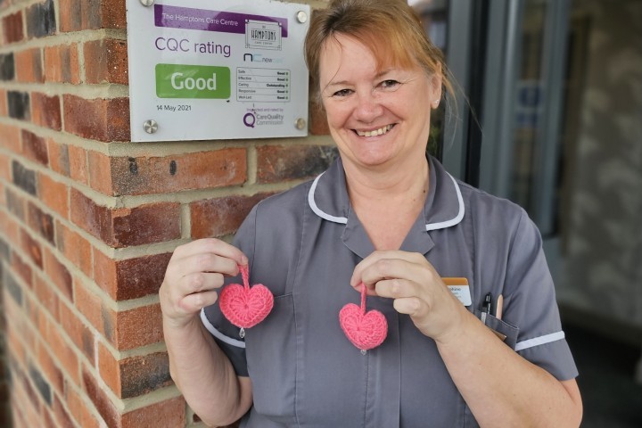Jo Parkinson with her crochet hearts at The Hamptons.jpg.jpg