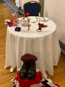 Table woith union jack and army boots